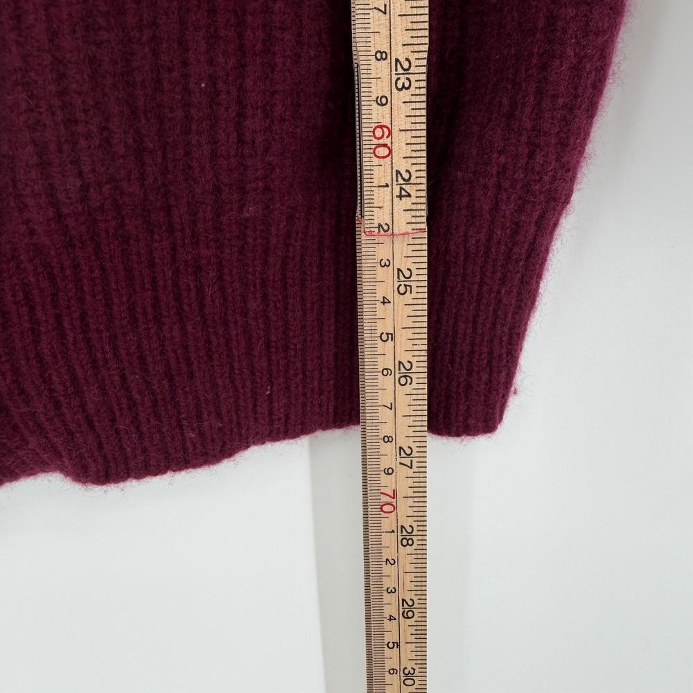Vince Oversized Wool & Cashmere Cardigan Burgundy Ribbed V-Neck XS - Picture 12 of 14